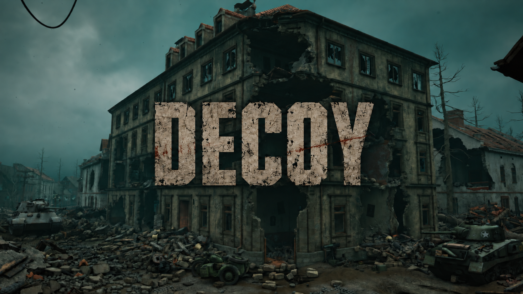 Decoy cover showing a war-damaged building and tanks beneath the title