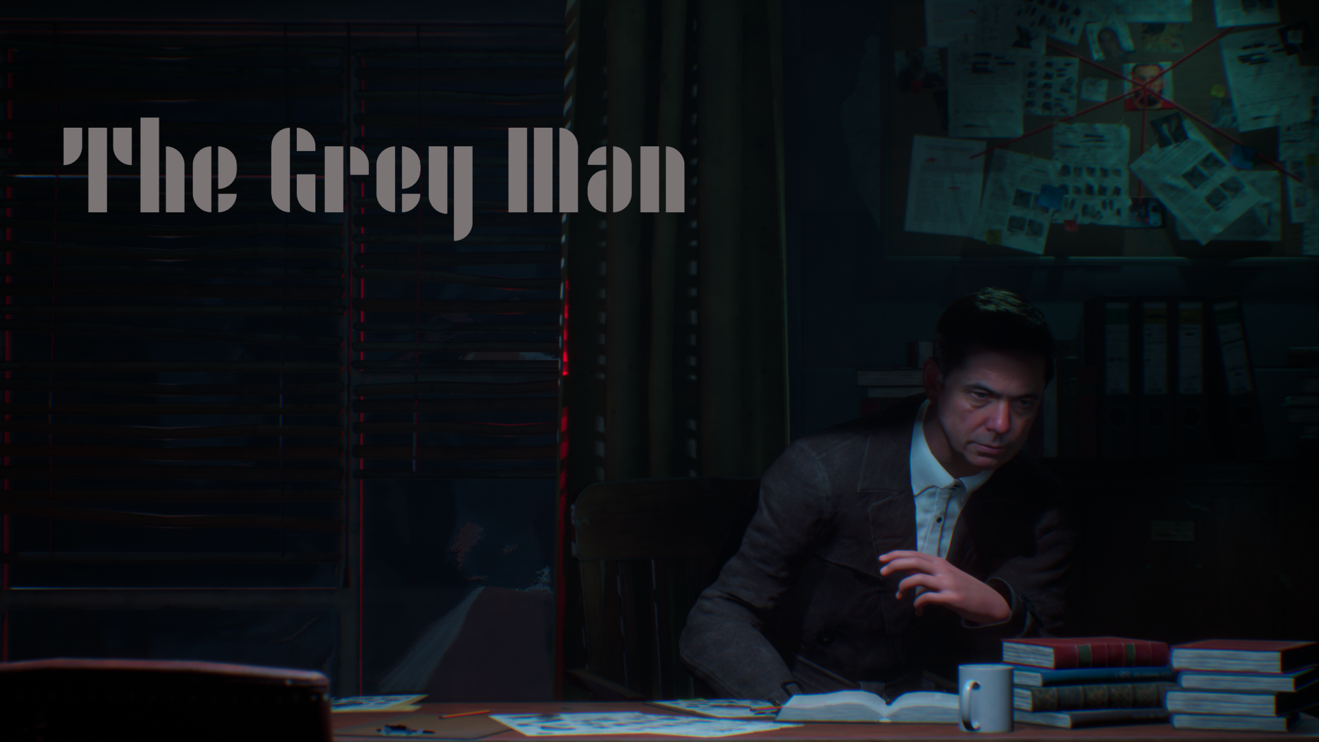 The Grey Man cover featuring John Vale in a dark private investigator's office
