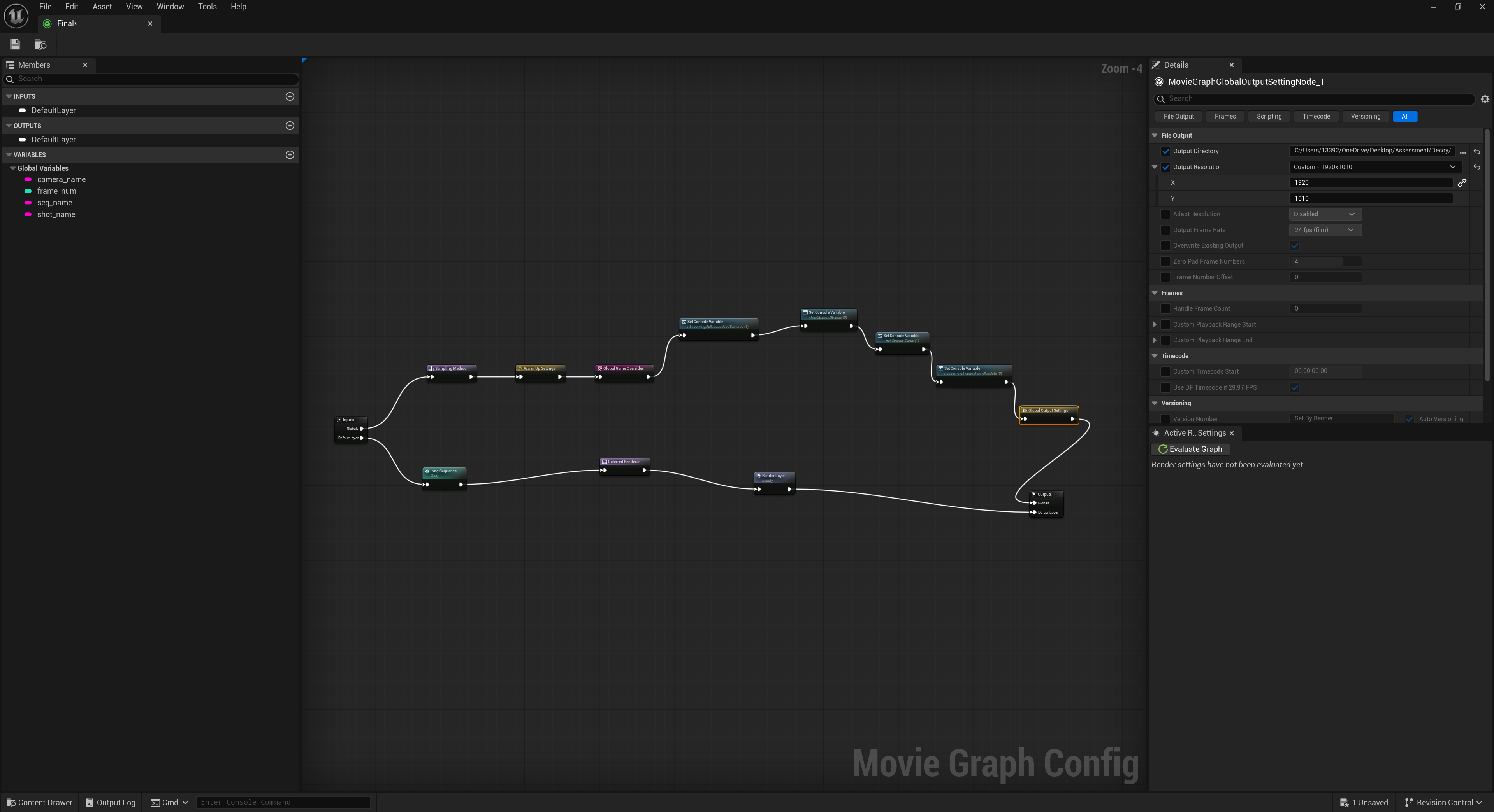 Unreal Engine Movie Render Graph with PNG output and a custom 1920 by 1010 resolution