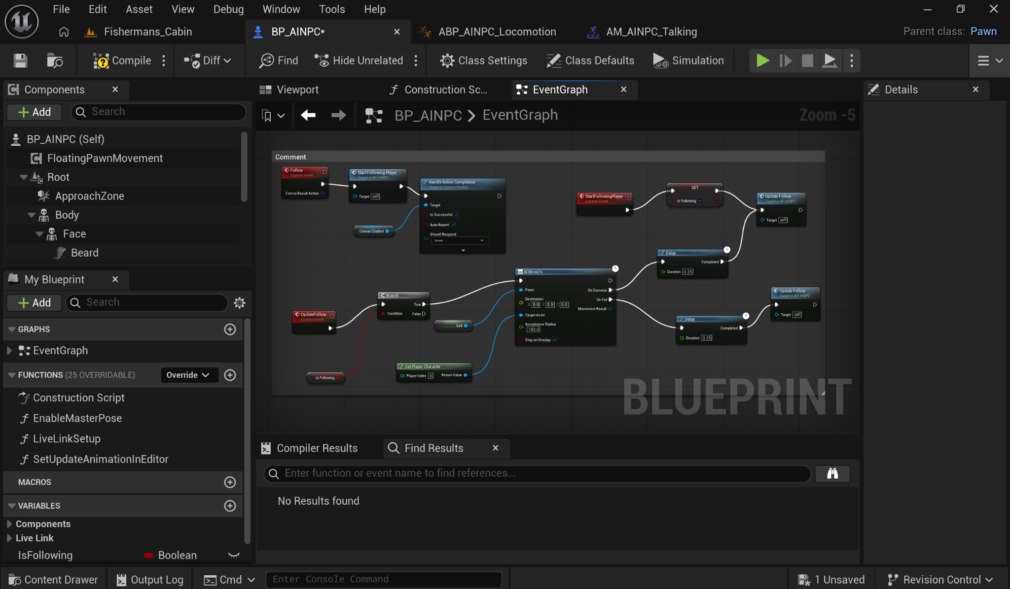 BP AINPC Follow event starting the follow state and repeatedly running AI MoveTo toward the player