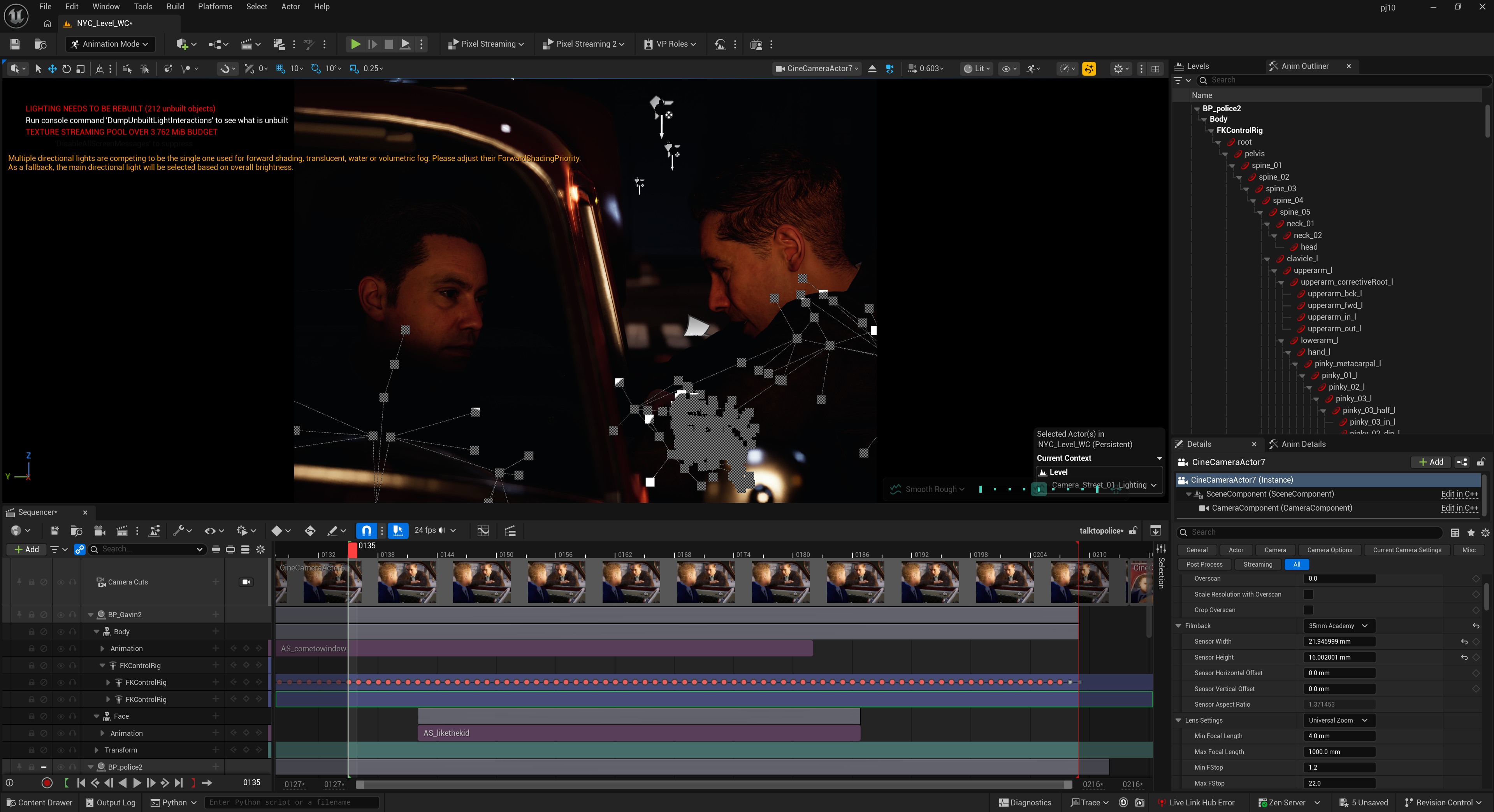 Unreal Engine Sequencer showing Control Rig refinements on a character performance